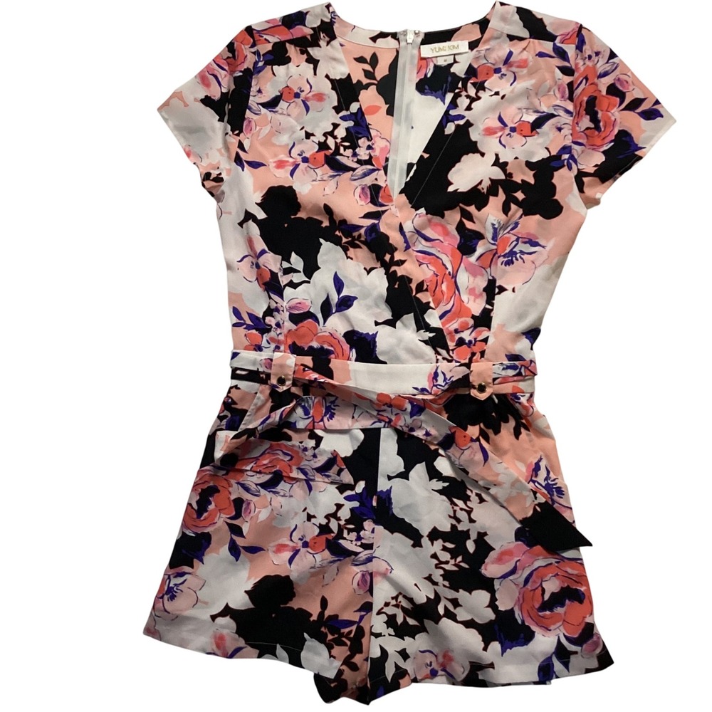 Yumi Kim Floral Print Romper Women's Medium Short‎ Sleeve Belted